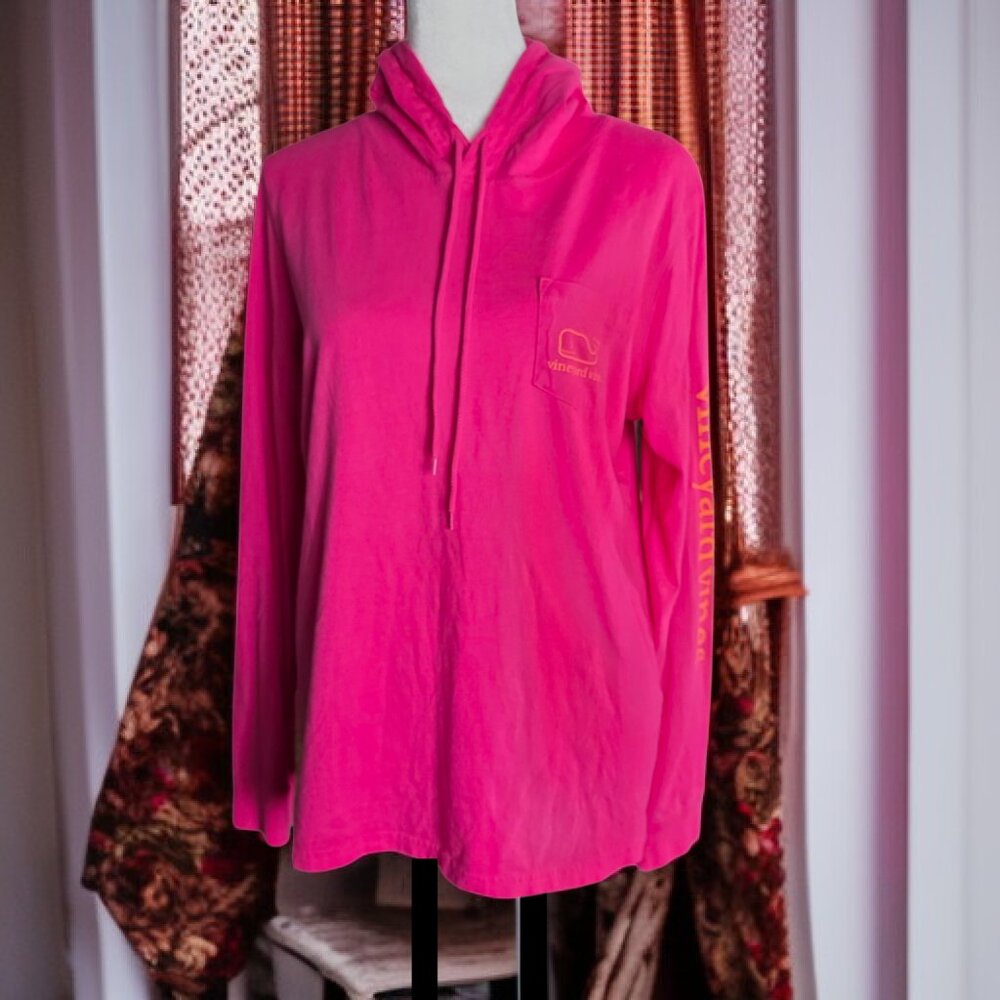 VINEYARD VINES (MED) Pink Long Sleeve Hooded Cotton Top - Picture 4 of 8